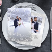 Elegant Snowflakes & Script 2-foto Winter Wedding Bedankkaart