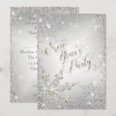 Elegant Snowflakes Silver Sparkle nieuwjaarsfeest Kaart (Voorkant / Achterkant)