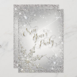 Elegant Snowflakes Silver Sparkle nieuwjaarsfeest Kaart