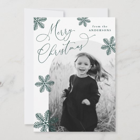 Elegant Snowflakes Spruce Green 2 Foto Feestdagenkaart (Voorkant)