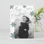 Elegant Snowflakes Spruce Green 2 Foto Feestdagenkaart (Staand voorkant)