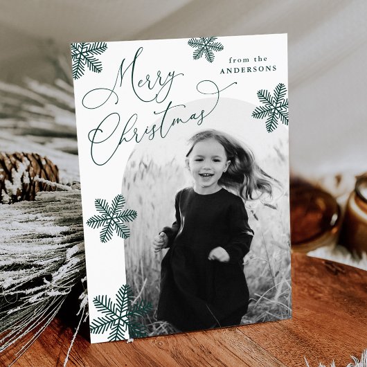 Elegant Snowflakes Spruce Green 2 Foto Feestdagenkaart