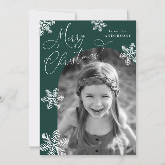 Elegant Snowflakes Spruce Green 2 Foto Feestdagenkaart (Voorkant)
