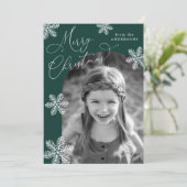 Elegant Snowflakes Spruce Green 2 Foto Feestdagenkaart (Staand voorkant)