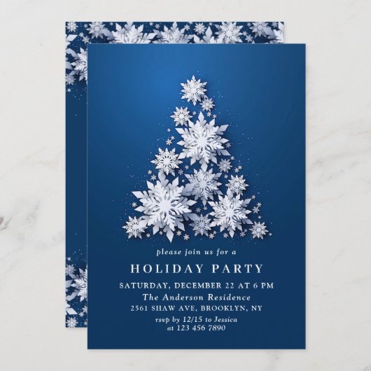 Elegant Snowflakes Tree Holiday CHRISTMAS PARTY Kaart (Voorkant / Achterkant)