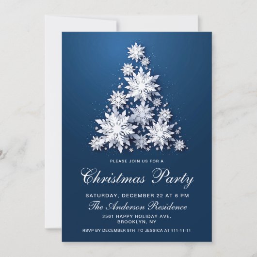 Elegant Snowflakes Tree Vakkerfeest Kaart (Voorkant)