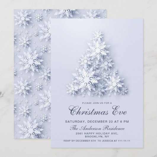 Elegant Snowflakes Tree Vakkerfeest Kaart (Voorkant / Achterkant)
