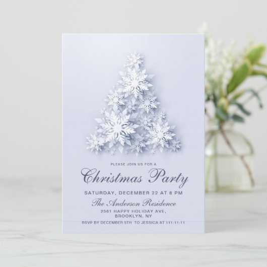 Elegant Snowflakes Tree Vakkerfeest Kaart (Staand voorkant)