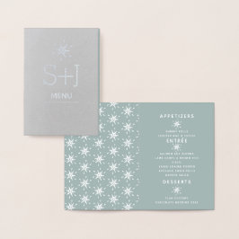 Elegant Snowflakes Weddenschap Winterkerstmenu Folie Kaarten
