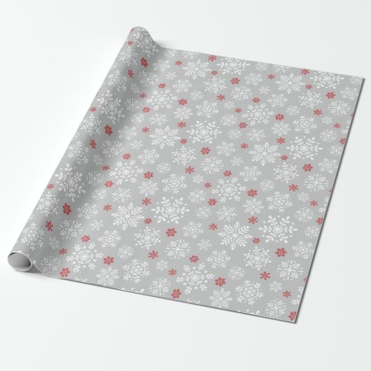 Elegant snowflakes white on grey cadeaupapier (Uitgerold)