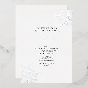 Elegant Snowflakes Winter Quinceañera Folie Uitnodiging