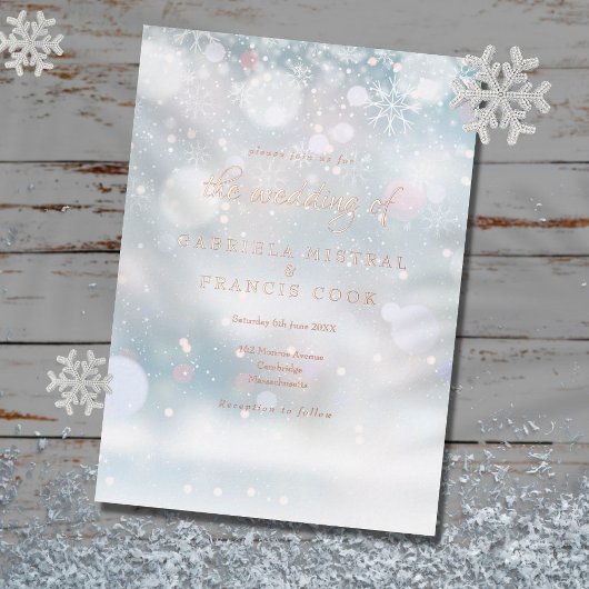 Elegant Snowflakes Winter Wedding Folie Uitnodiging