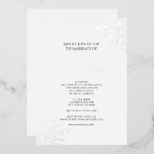 Elegant Snowflakes Winter Wedding Folie Uitnodiging (Voorkant / Achterkant)