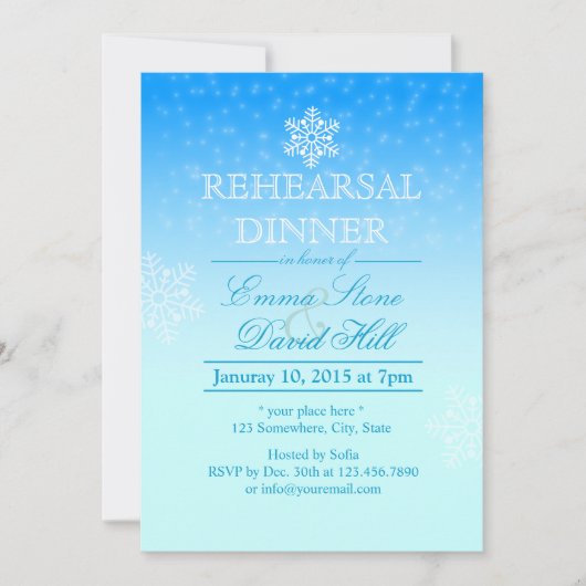 Elegant Snowflakes Winter Wedding Rehearsal Dinner Kaart (Voorkant)