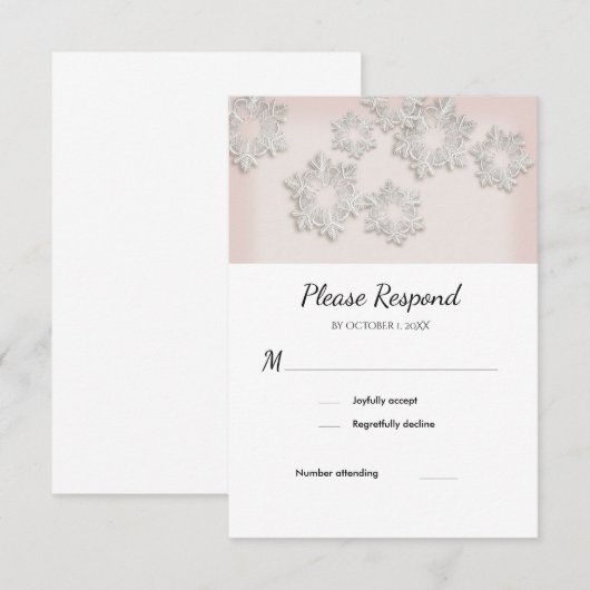 Elegant Snowflakes Winter Wedding RSVP Flat Kaart (Voorkant / Achterkant)