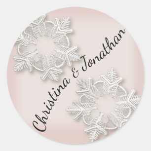 Elegant Snowflakes Winter Weduwronde Stickers