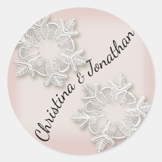 Elegant Snowflakes Winter Weduwronde Stickers (Voorkant)