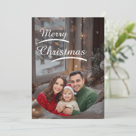 ❄️Elegant Snowy Christmas Family Photo Card Save The Date (Staand voorkant)