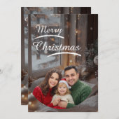 ❄️Elegant Snowy Christmas Family Photo Card Save The Date (Voorkant / Achterkant)