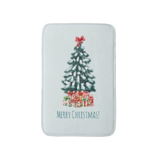 Elegant Snowy Christmas Tree Badmat