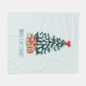 Elegant Snowy Christmas Tree Mint Green Fleece Deken (Voorkant (Horizontaal))