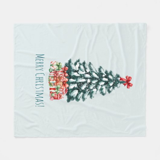 Elegant Snowy Christmas Tree Mint Green Fleece Deken (Voorkant (Horizontaal))