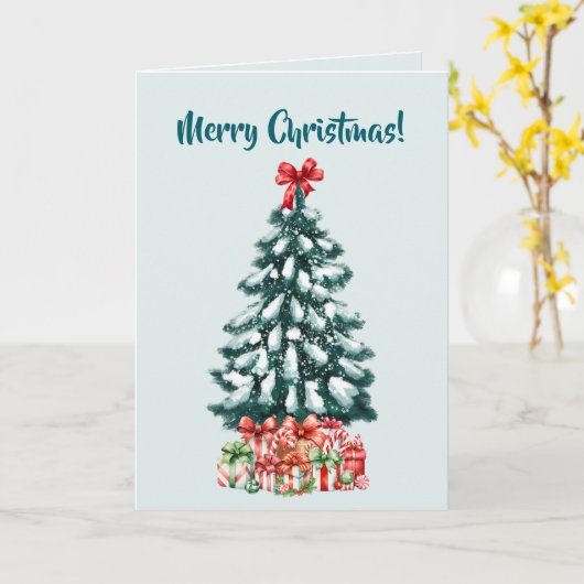 Elegant Snowy Christmas Tree Mint Green Kaart (Gele Bloem)