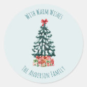 Elegant Snowy Christmas Tree Personalized Ronde Sticker (Voorkant)