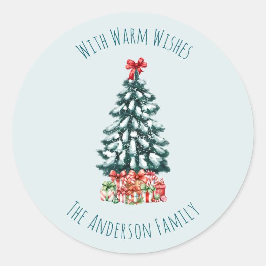 Elegant Snowy Christmas Tree Personalized Ronde Sticker (Voorkant)
