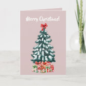 Elegant Snowy Christmas Tree Pink Kaart (Voorkant)