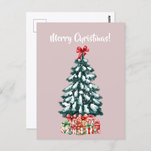 Elegant Snowy Christmas Tree Postcard Briefkaart (Voorkant / Achterkant)