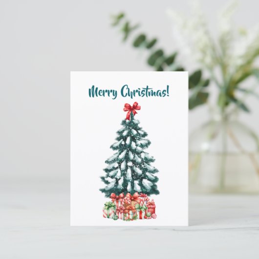 Elegant Snowy Christmas Tree Postcard Briefkaart (Staand voorkant)