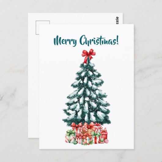 Elegant Snowy Christmas Tree Postcard Briefkaart (Voorkant / Achterkant)