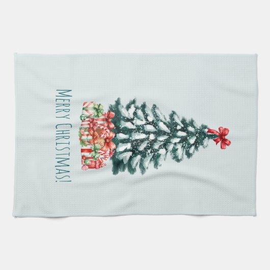Elegant Snowy Christmas Tree Theedoek (Horizontaal)