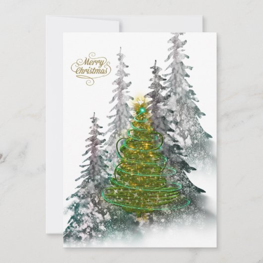 Elegant Snowy Forest Christmas Tree holiday Card Feestdagenkaart (Voorkant)