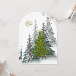 Elegant Snowy Forest Christmas Tree holiday Card Kaart