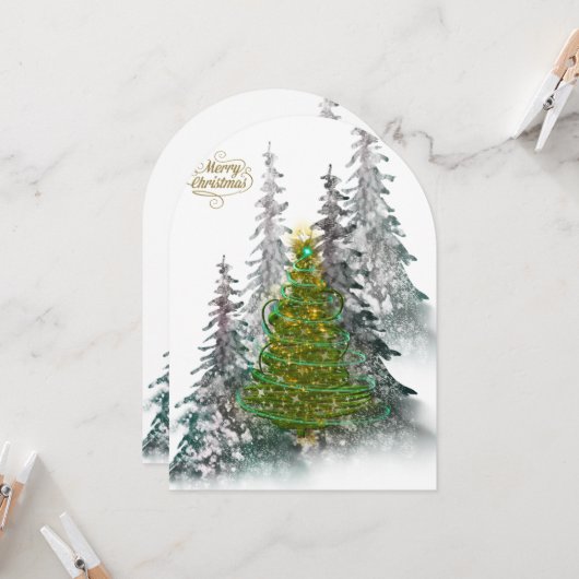 Elegant Snowy Forest Christmas Tree holiday Card Kaart (Voorkant / Achterkant in situ)