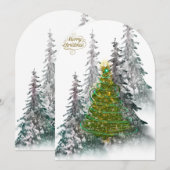 Elegant Snowy Forest Christmas Tree holiday Card Kaart (Voorkant / Achterkant)