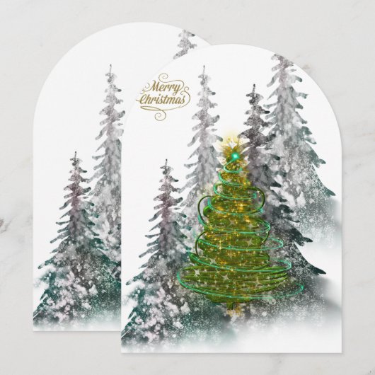 Elegant Snowy Forest Christmas Tree holiday Card Kaart (Voorkant / Achterkant)
