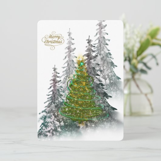 Elegant Snowy Forest Christmas Tree holiday Card Kaart (Staand voorkant)