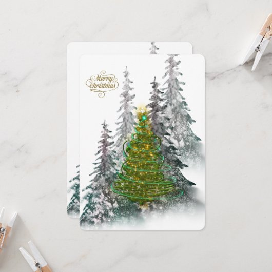 Elegant Snowy Forest Christmas Tree holiday Card Kaart (Voorkant / Achterkant in situ)