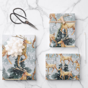 Elegant Snowy Forest Woodland Reindeer Stag Inpakpapier Vel