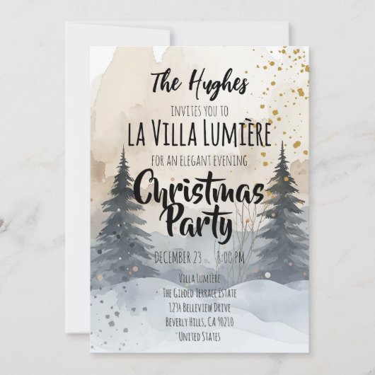 Elegant Snowy Hill Pine Winter Christmas Party  Kaart (Voorkant)
