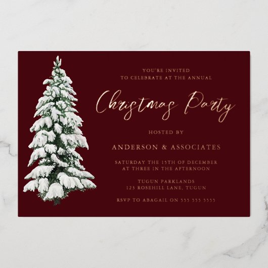 Elegant Snowy kerstmis Gold Folie Uitnodiging (Voorkant)