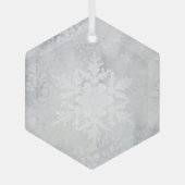 Elegant Snowy Snowflake Kerstmis Glas Ornament (Voorkant)