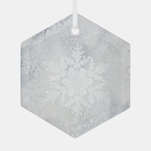 Elegant Snowy Snowflake Kerstmis Glas Ornament (Voorkant)