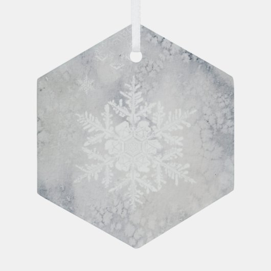 Elegant Snowy Snowflake Kerstmis Glas Ornament (Achterkant)