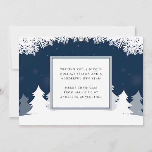 Elegant Snowy Trees kerst Corporate Business Feestdagenkaart (Achterkant)