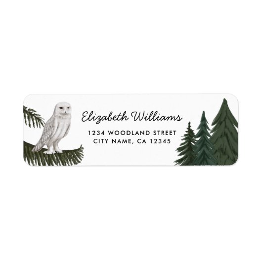 Elegant Snowy Uil retour adres label (Voorkant)