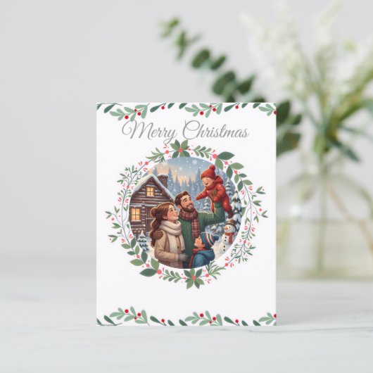 Elegant Snowy White Christmas Family Photo Card (Staand voorkant)